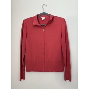 St. John Sport Wool Blend Knit Zip Jacket Sz M Red Leisure Old Money Quiet Lux‎